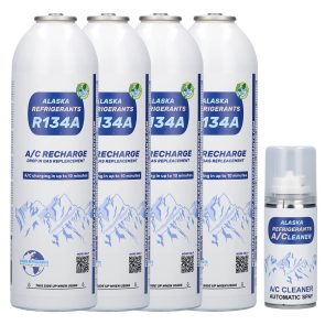 4 x Alaska Refrigerants Réfrigérant de remplacement R134a pour véhicules (Spray nettoyant système A/C offert)