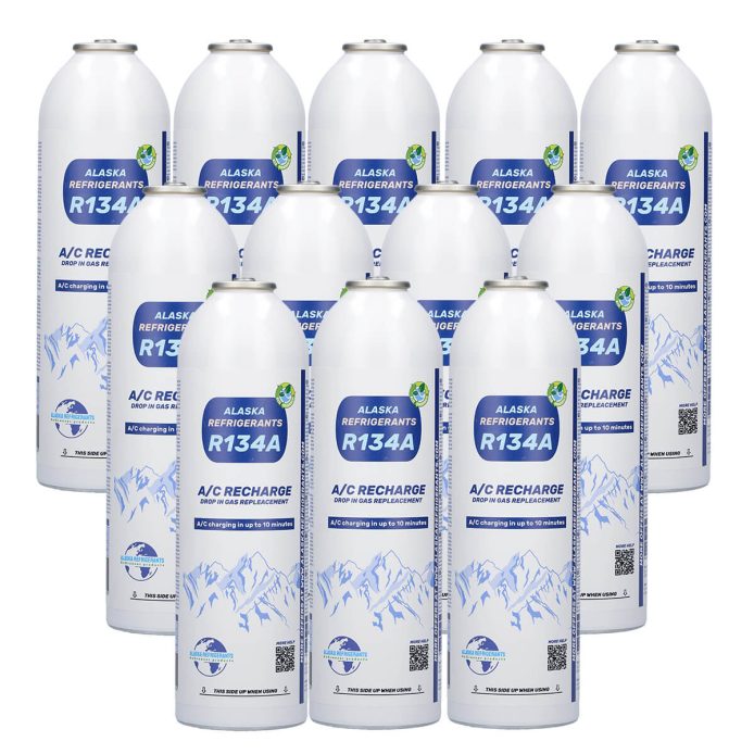 12 x Alaska Refrigerants Réfrigérant de remplacement R134a pour véhicules : pack de 12 pour ateliers