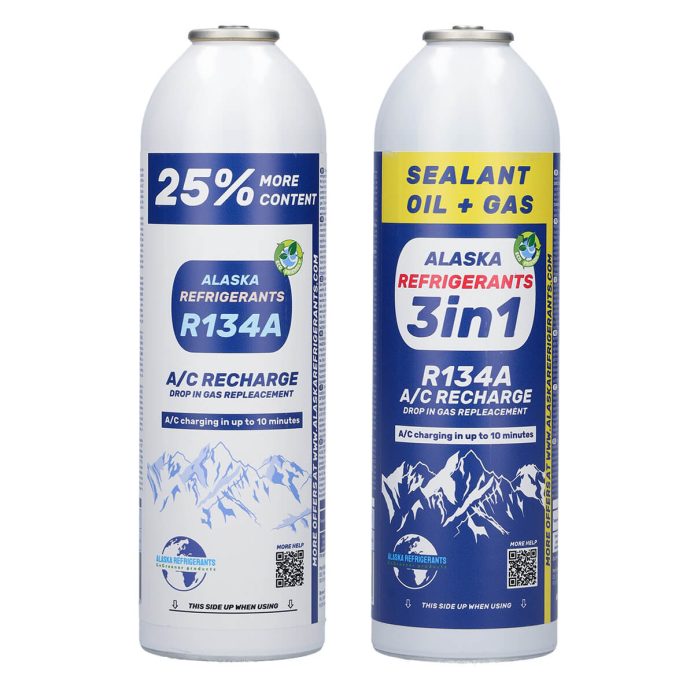 Alaska Refrigerants 3en1 Réfrigérant de remplacement R134a avec huile PAG 100 et colmatant de fuites + réfrigérant de remplacement R134a