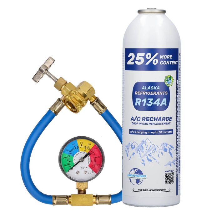 Kit Maison – Alaska Refrigerants Réfrigérant de remplacement R134a pour véhicules + tuyau et manomètre
