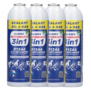 4 x Alaska Refrigerants 3en1 Réfrigérant de remplacement R134a avec huile PAG 100 et colmatant de fuites