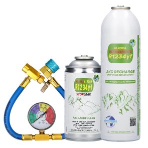 Alaska Refrigerants Réfrigérant de remplacement R1234yf pour véhicules + colmatant de fuites + tuyau et manomètre